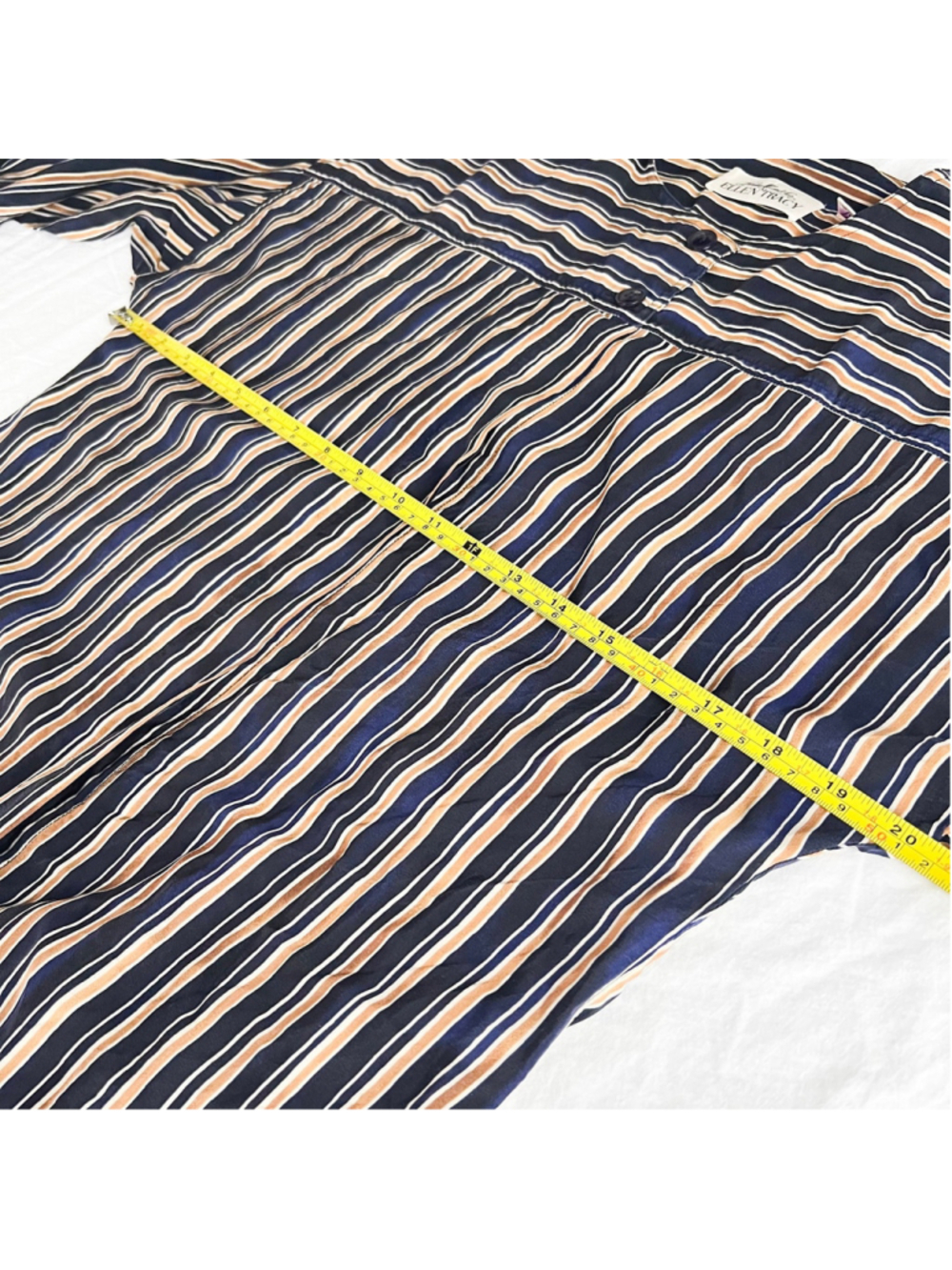 Linda Allard Ellen Tracy 100% Silk Long Sleeve Striped Button Up Blouse Sz 8 - Picture 8 of 10